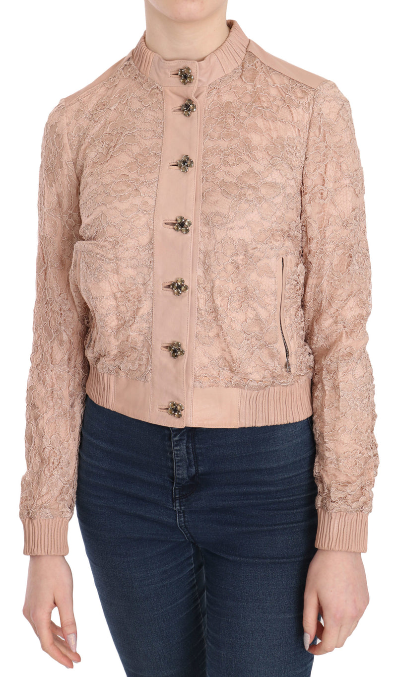 Pink Leather Lace Crystal Coat Jacket