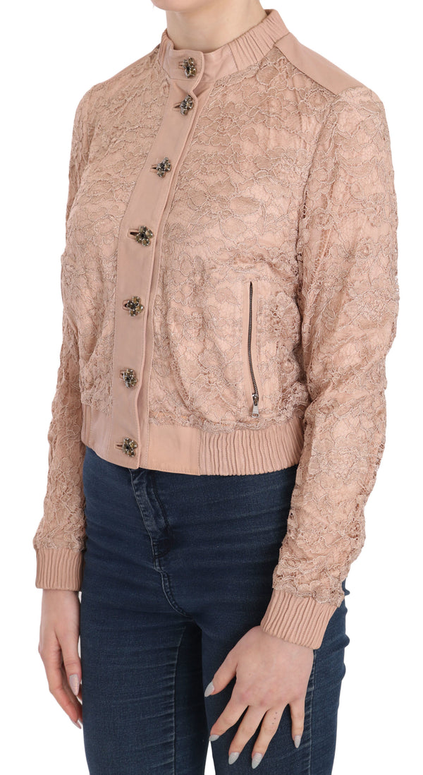 Pink Leather Lace Crystal Coat Jacket