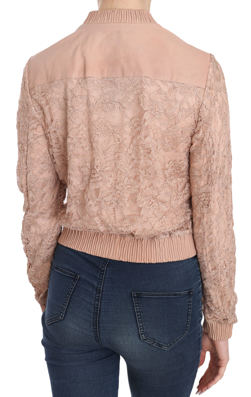 Pink Leather Lace Crystal Coat Jacket