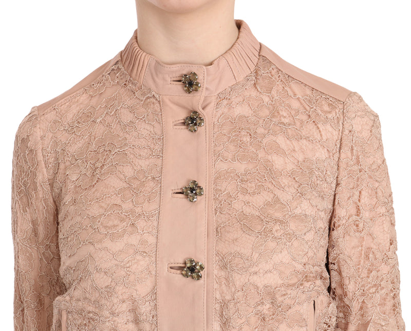 Pink Leather Lace Crystal Coat Jacket