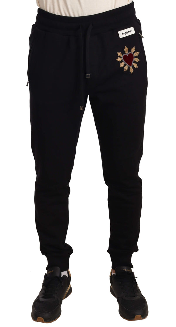 Black Cotton Red Heart Sweatpants
