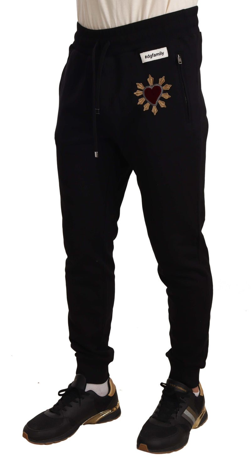 Black Cotton Red Heart Sweatpants