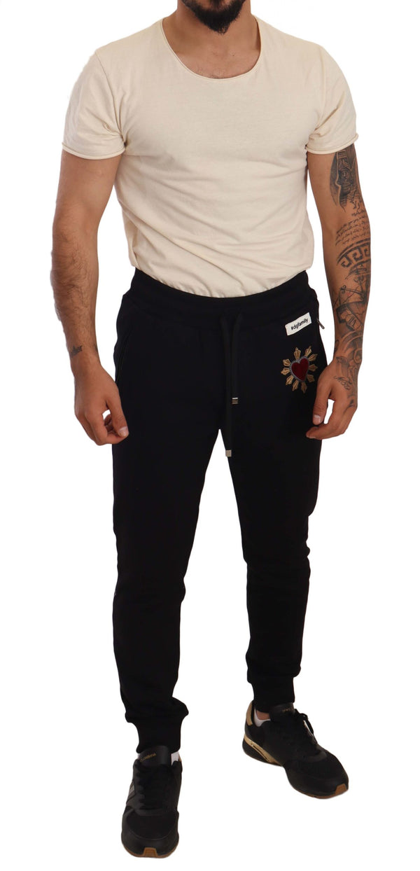 Black Cotton Red Heart Sweatpants