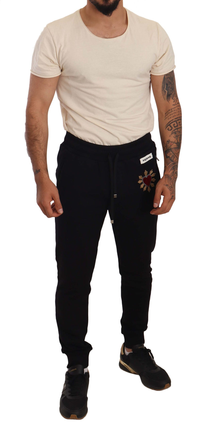 Black Cotton Red Heart Sweatpants