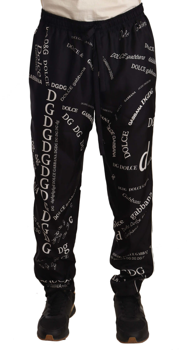 Black Silk Logo Print Lounge Jogging Trousers Pants