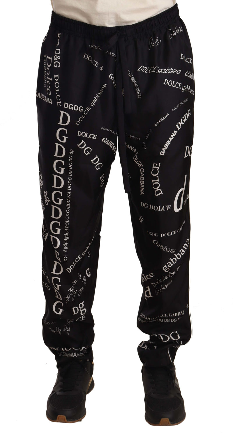 Black Silk Logo Print Lounge Jogging Trousers Pants