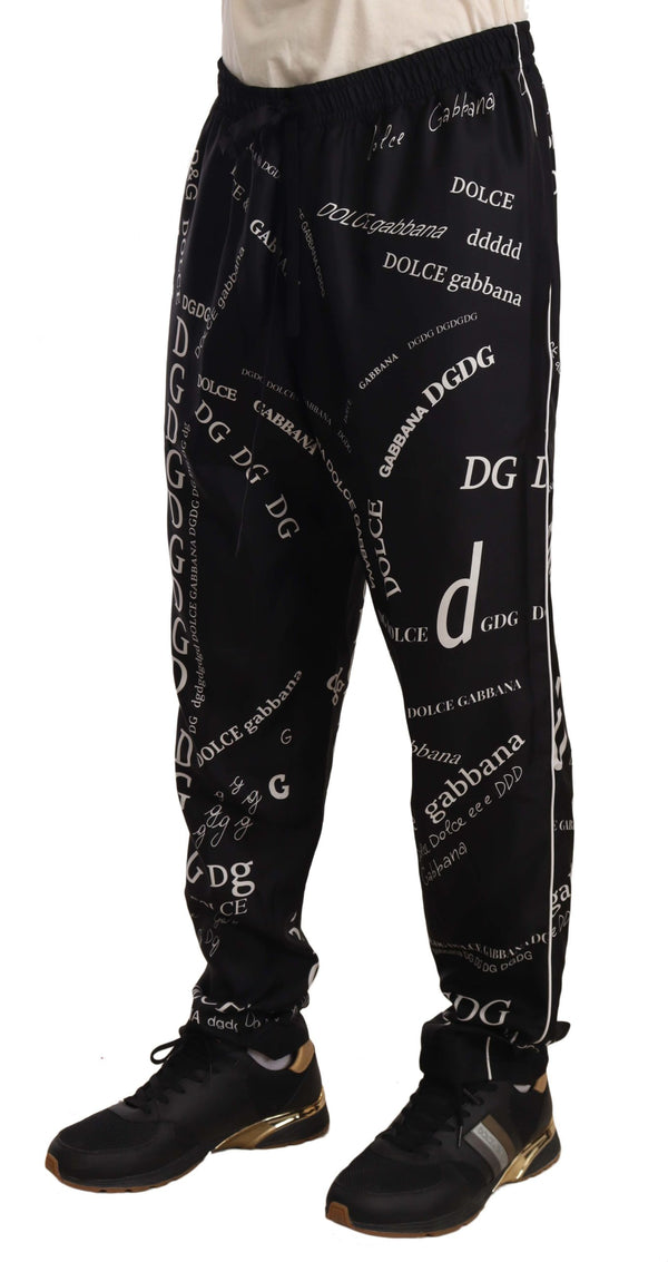 Black Silk Logo Print Lounge Jogging Trousers Pants