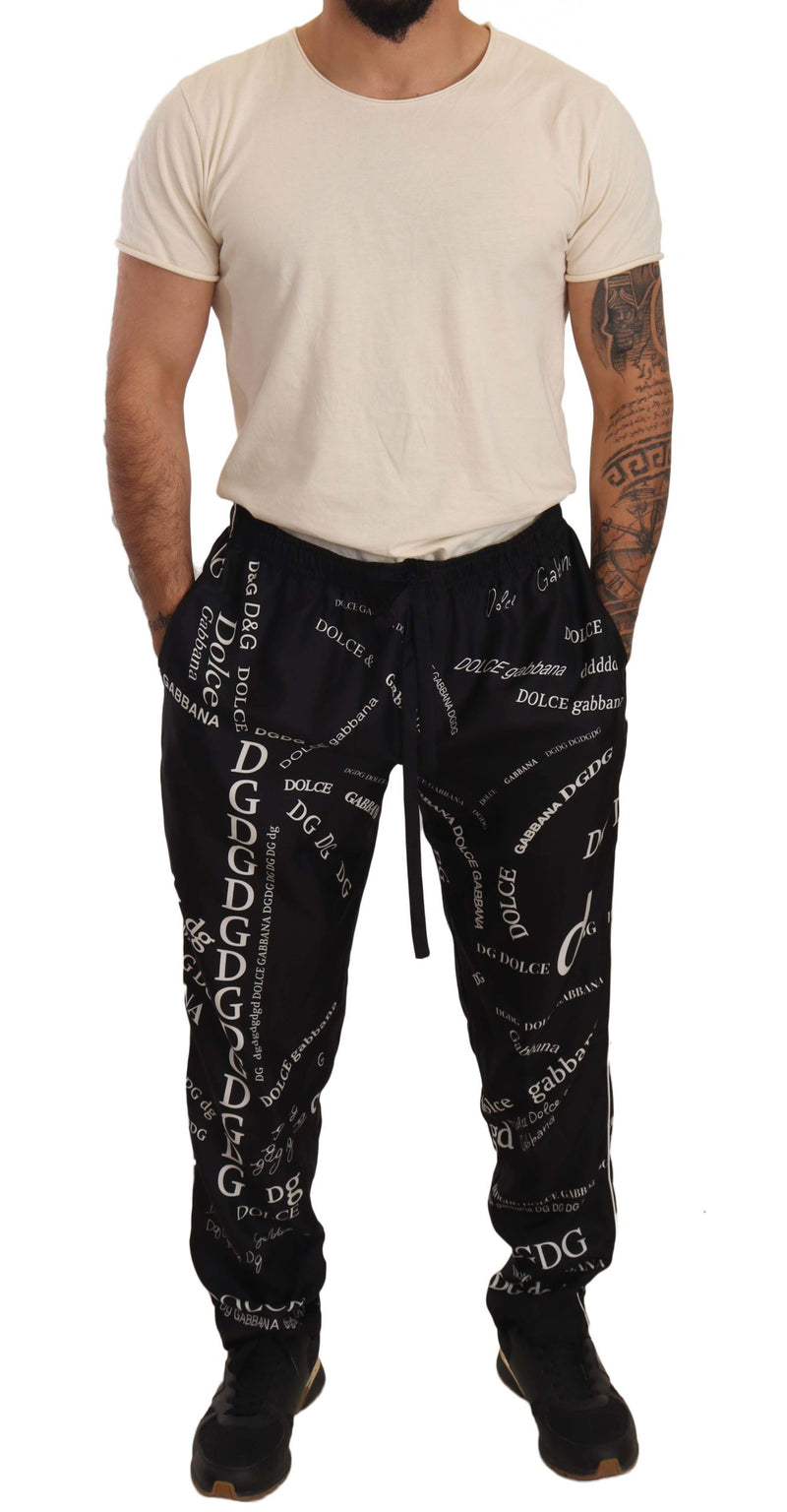 Black Silk Logo Print Lounge Jogging Trousers Pants