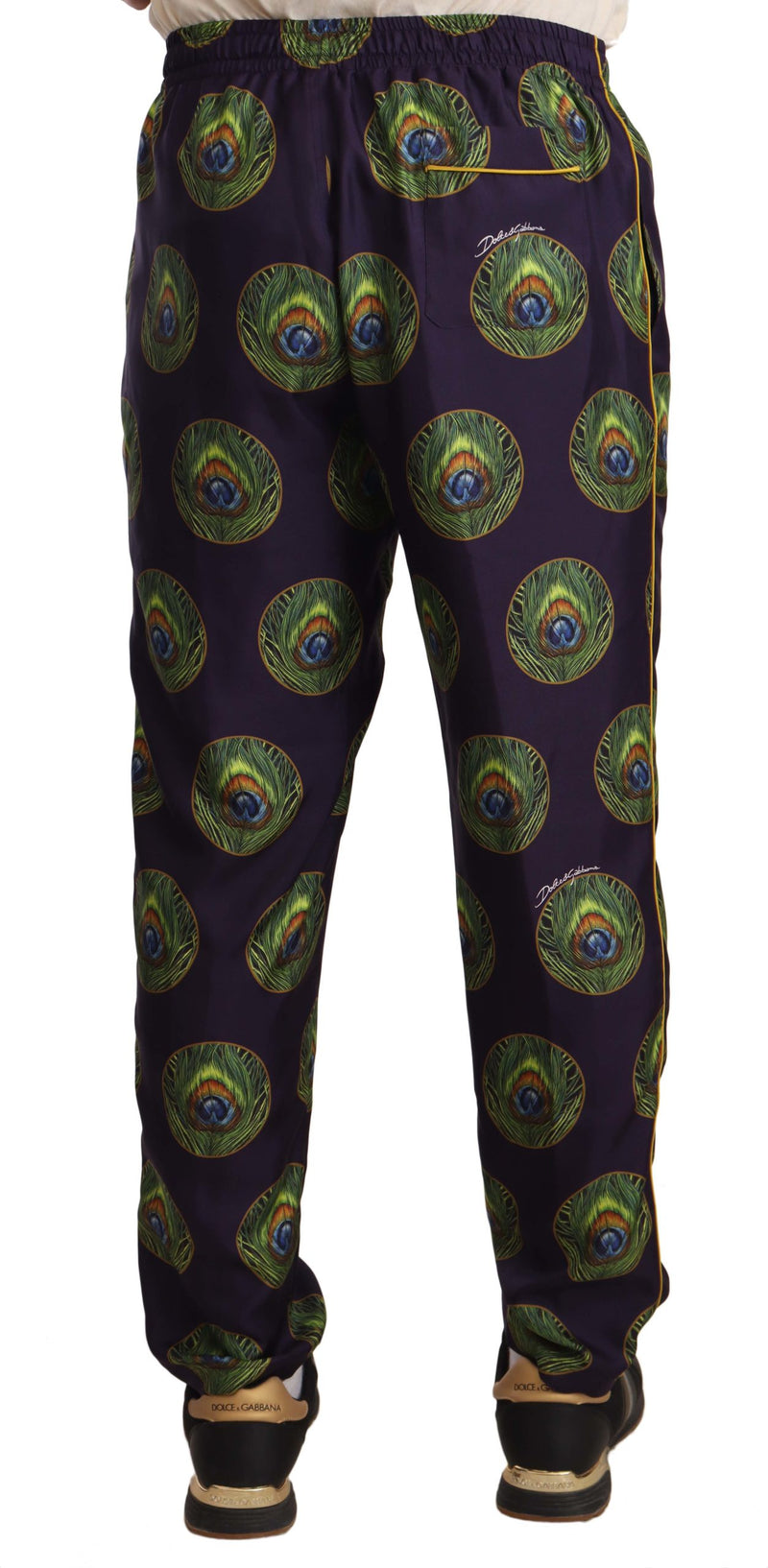 Purple Peacock Print Skinny Trouser Silk Pants