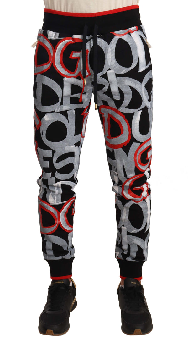 Black Joggers Cotton Graffiti Print Pants