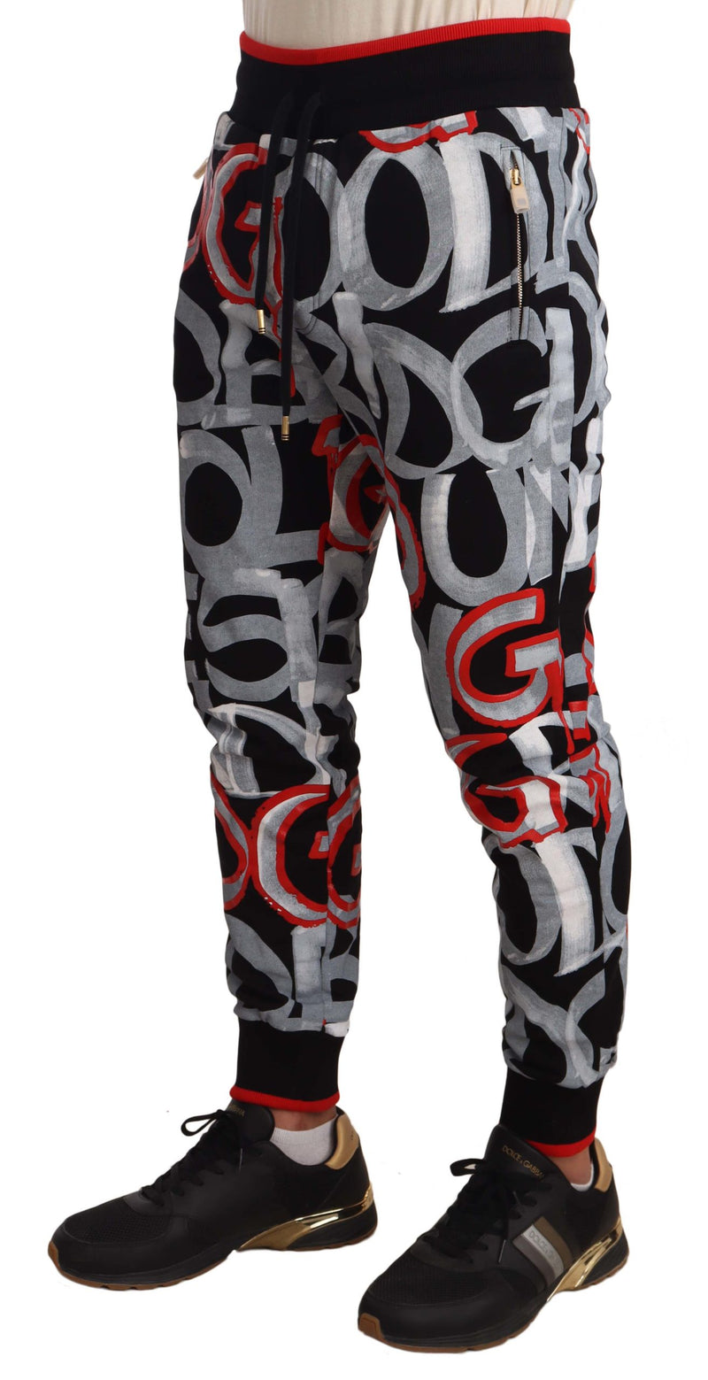 Black Joggers Cotton Graffiti Print Pants