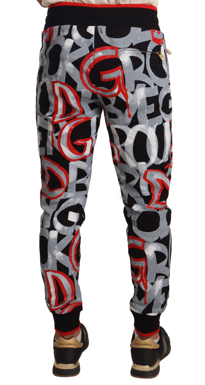 Black Joggers Cotton Graffiti Print Pants