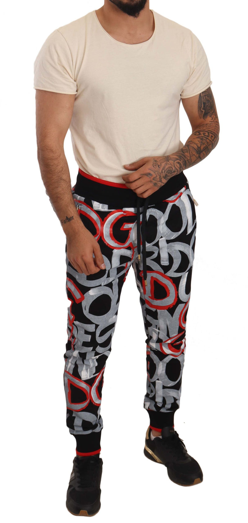 Black Joggers Cotton Graffiti Print Pants