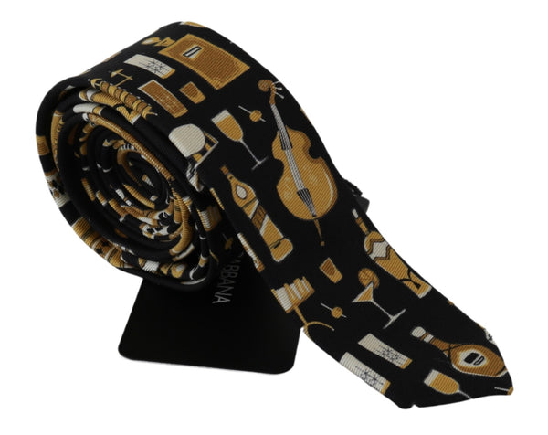Black Yellow Musical Instrument Mens Wool Necktie