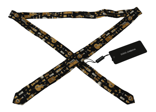 Black Yellow Musical Instrument Mens Wool Necktie