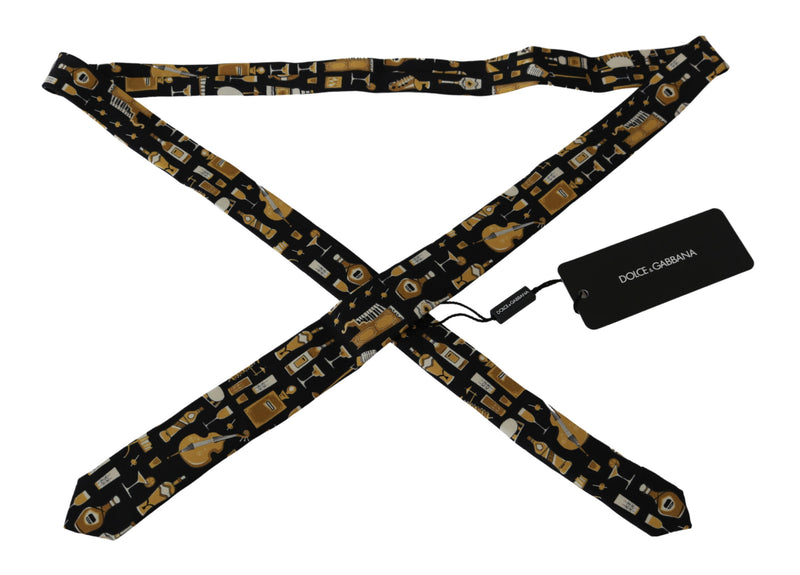 Black Yellow Musical Instrument Mens Wool Necktie