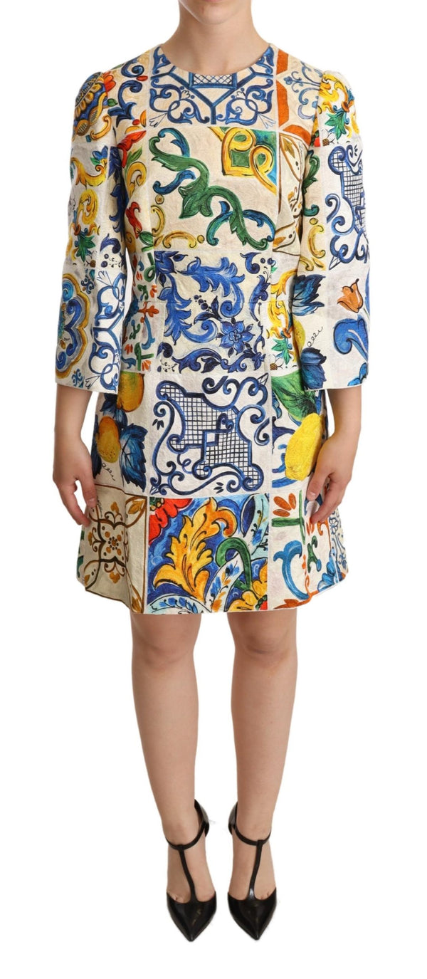 Multicolor Majolica Printed Cotton Flared Dress