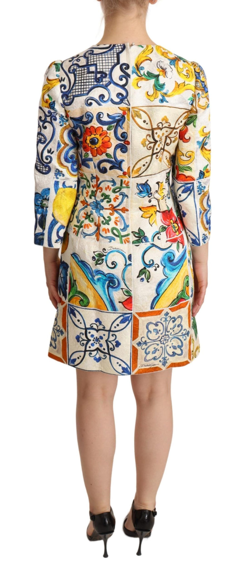 Multicolor Majolica Printed Cotton Flared Dress