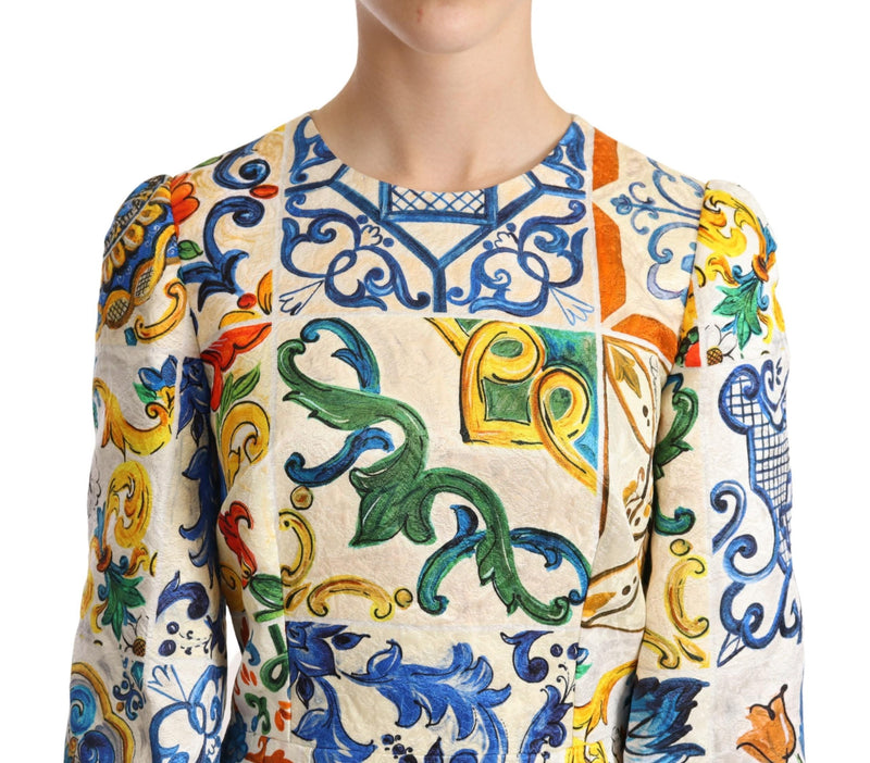 Multicolor Majolica Printed Cotton Flared Dress