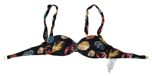 Black Seashells Print Halter Swimwear Bikini Tops