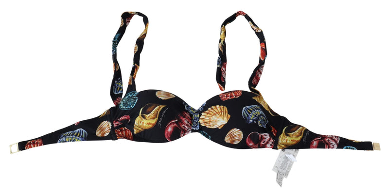 Black Seashells Print Halter Swimwear Bikini Tops