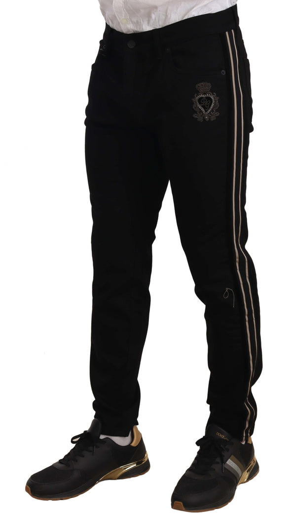 Black Skinny Fit Denim Side Band Jeans Pant