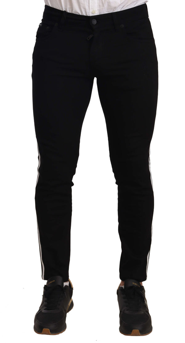 Black Side Stripe Logo Patch  Cotton Jeans