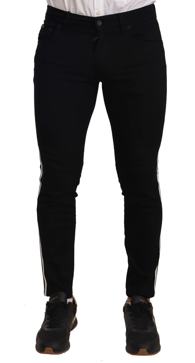 Black Side Stripe Logo Patch  Cotton Jeans