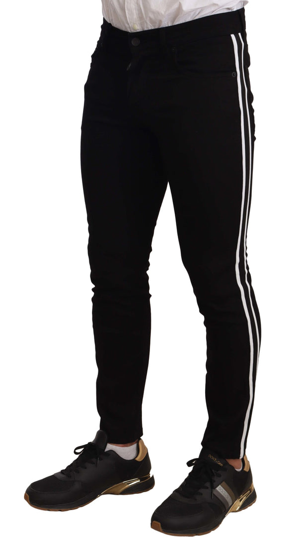Black Side Stripe Logo Patch  Cotton Jeans