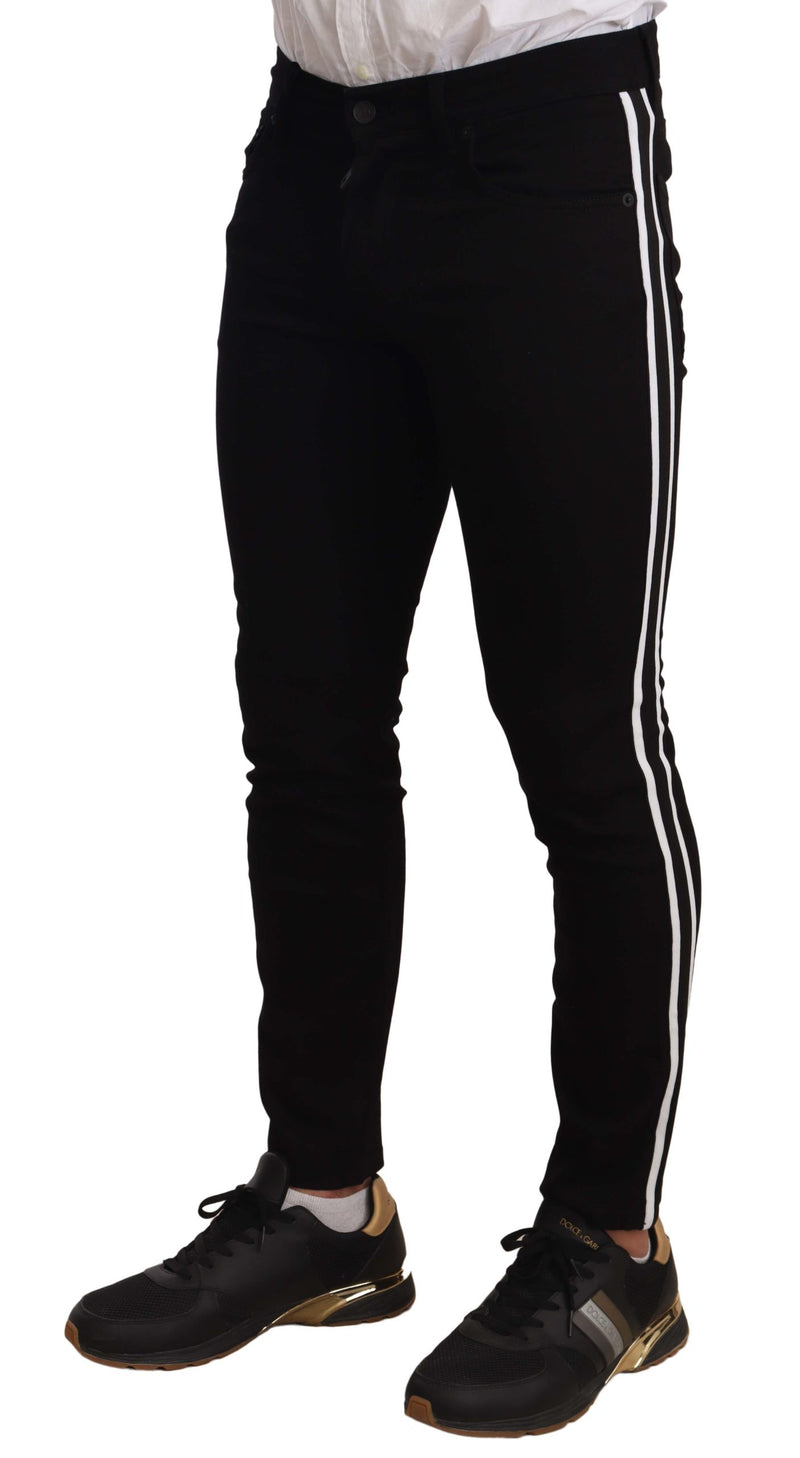 Black Side Stripe Logo Patch  Cotton Jeans