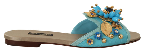 Blue Beige Crystal Sandals Exotic Leather Shoes