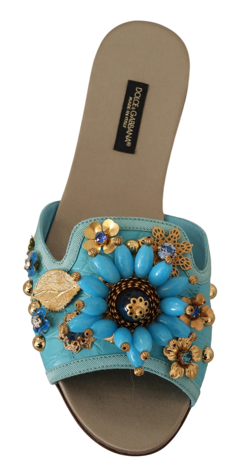 Blue Beige Crystal Sandals Exotic Leather Shoes