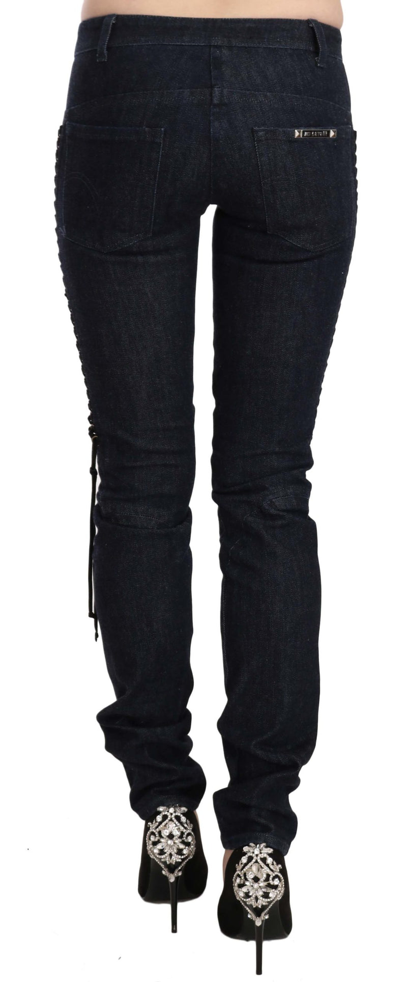 Black Low Waist Skinny Trousers Braided String Pants