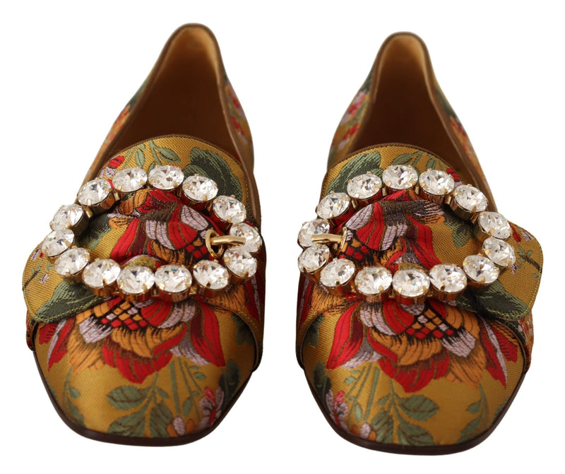 Floral Jacquard Crystal Brooch Loafers Shoes