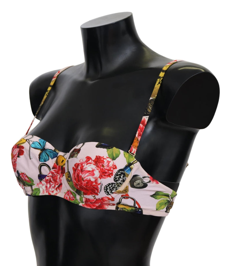 Multicolor Floral Butterfly Padlock Bikini Tops