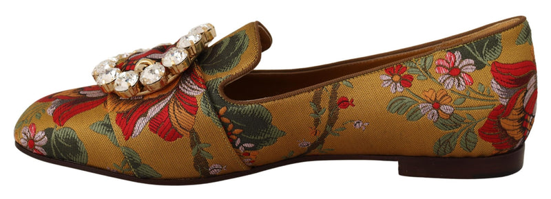 Floral Jacquard Crystal Brooch Loafers Shoes