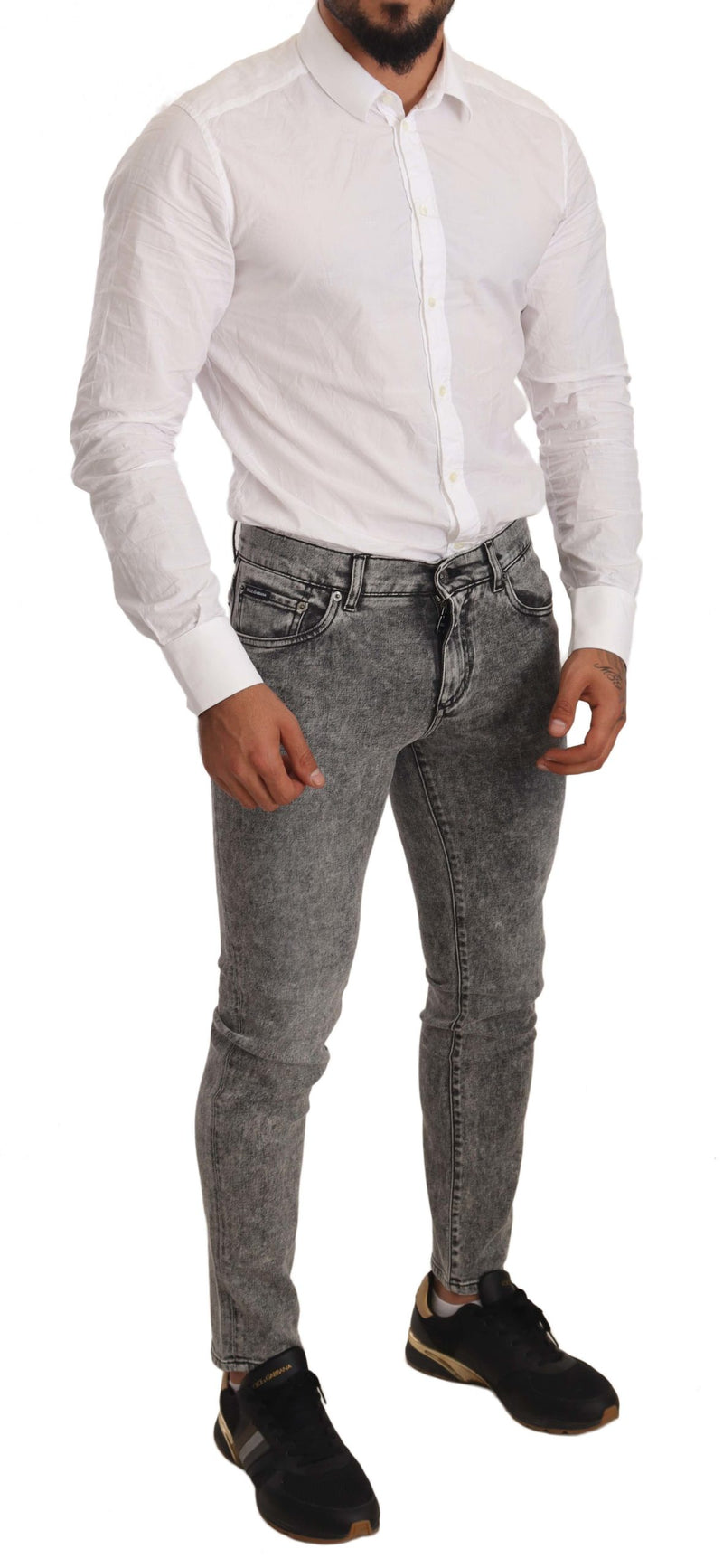 Gray Faded Soft Cotton Slim Fit Denim Jeans