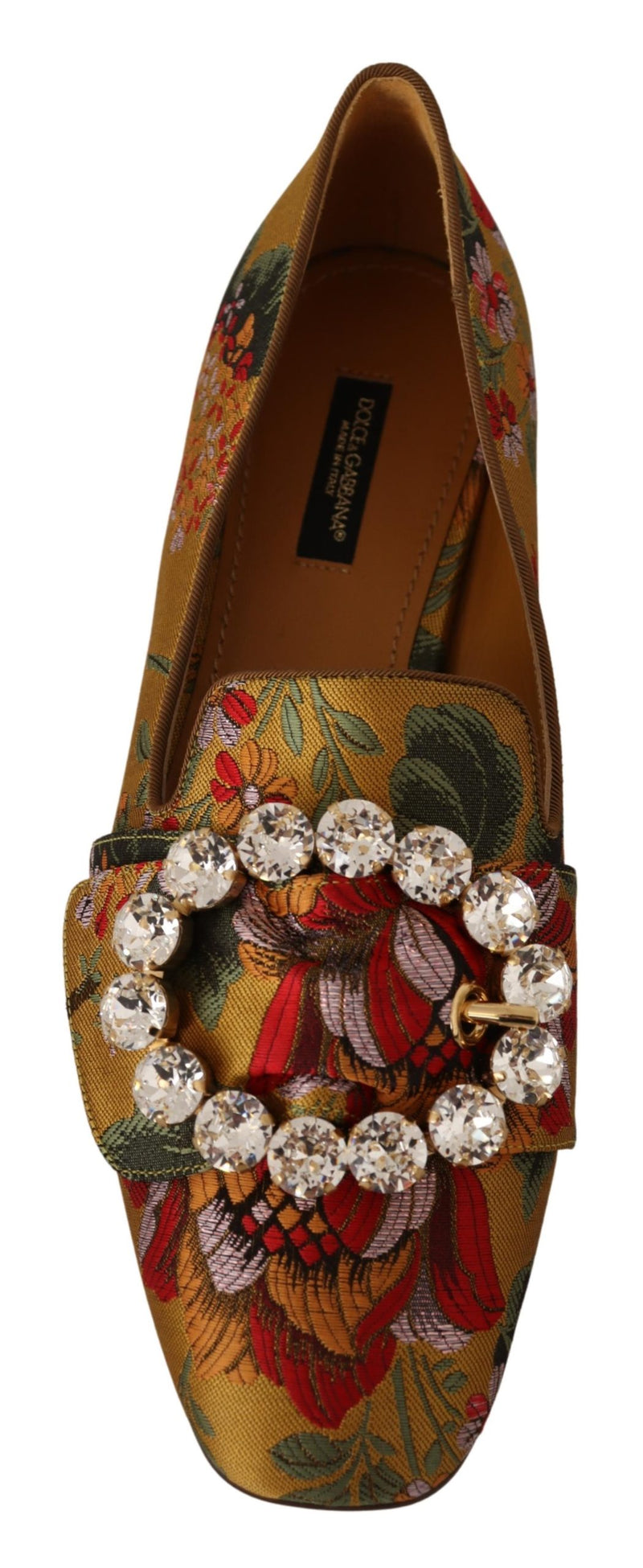 Floral Jacquard Crystal Brooch Loafers Shoes