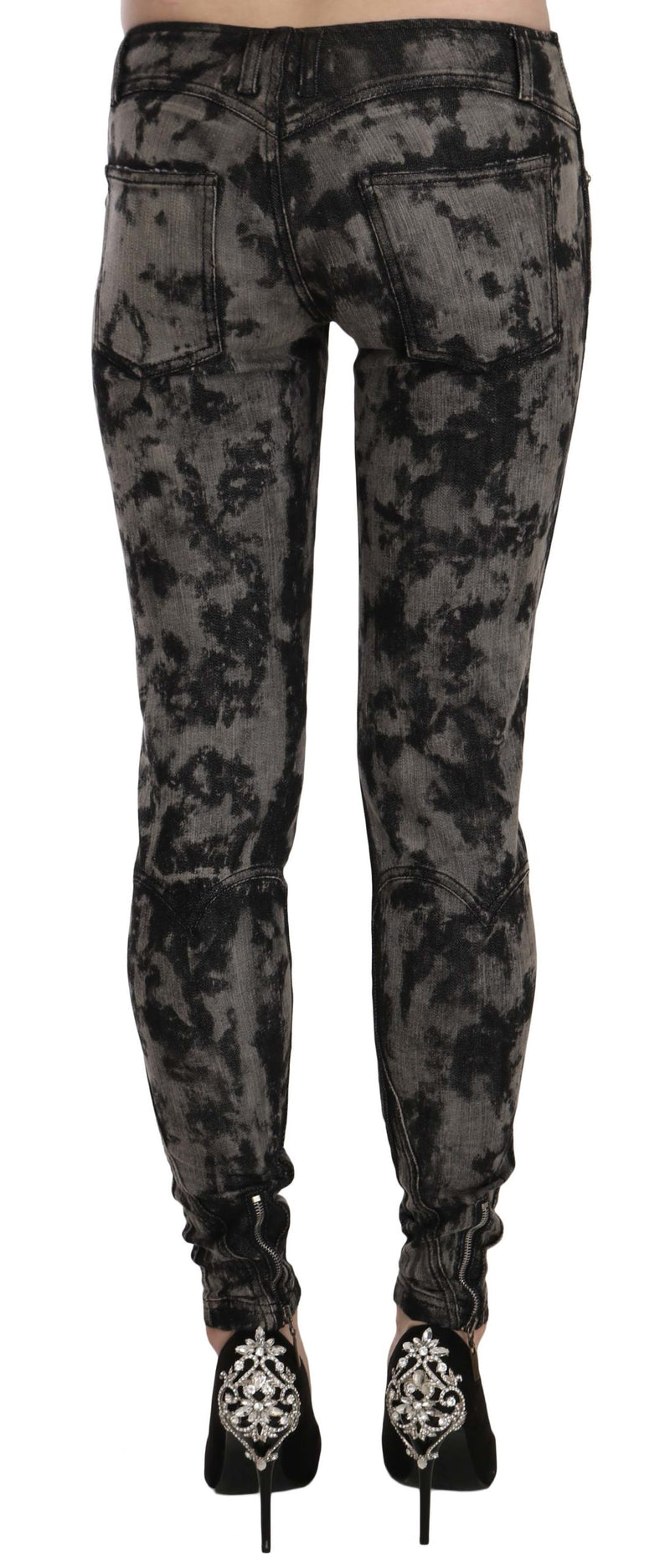 Black Gray Faded Low Waist Skinny Denim Trousers Jeans