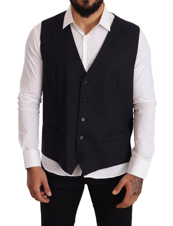 Blue Wool Men Formal Waistcoat