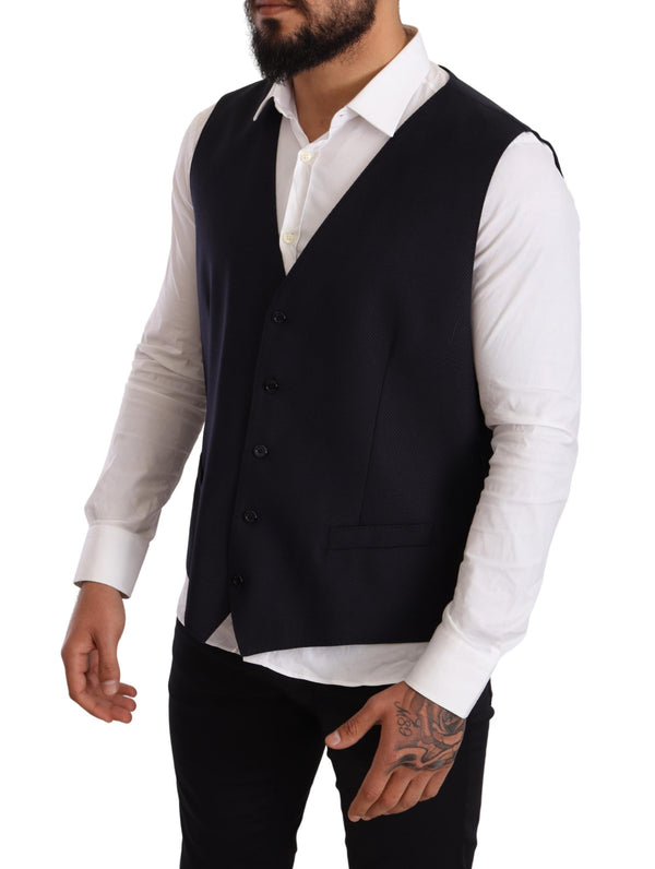 Blue Wool Men Formal Waistcoat