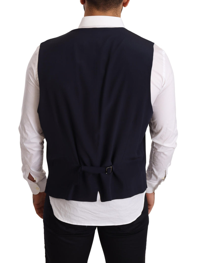 Blue Wool Men Formal Waistcoat