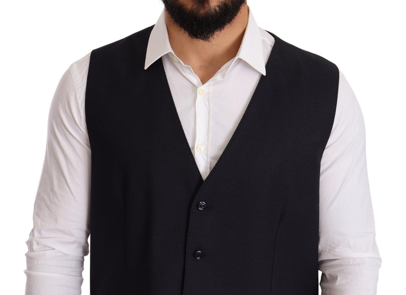 Blue Wool Men Formal Waistcoat