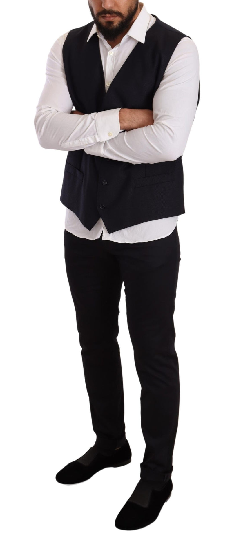 Blue Wool Men Formal Waistcoat