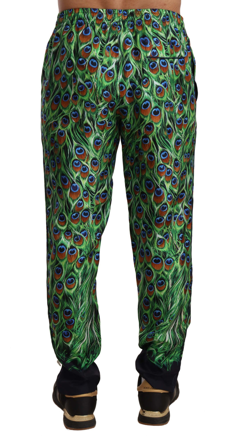 Green Peacock Print Skinny Trouser Pants