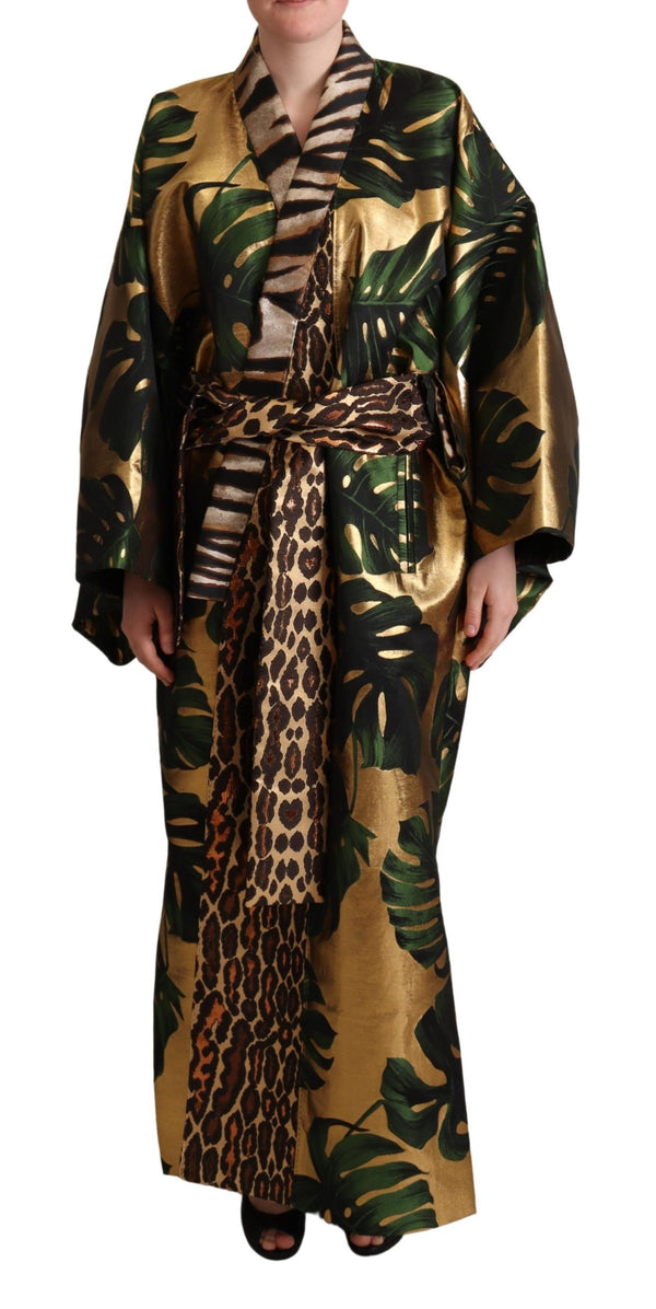 Multicolor Leaves Print Kimono Jacket Coat