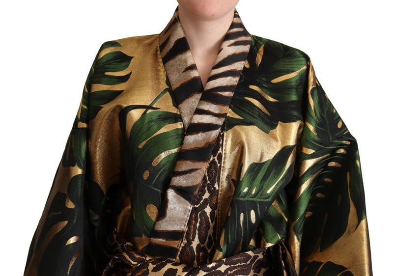 Multicolor Leaves Print Kimono Jacket Coat
