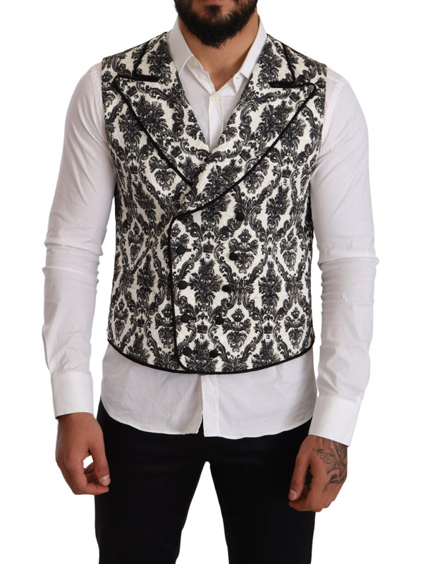 Black White Double Breasted Waistcoat Vest