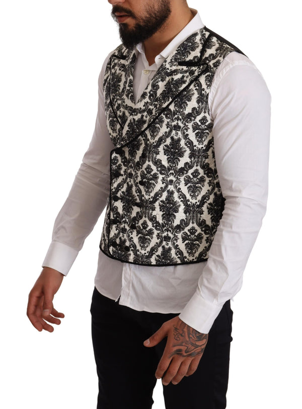 Black White Double Breasted Waistcoat Vest