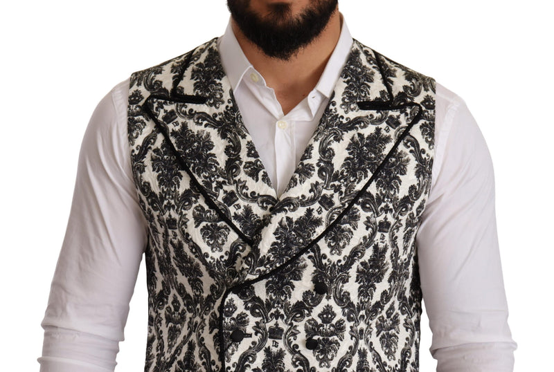 Black White Double Breasted Waistcoat Vest